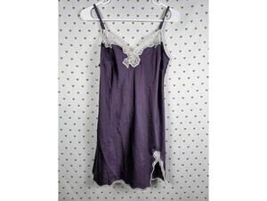 Victorias Secret Purple Satin Silky Slip Dress Lingerie Nightie Lace Lined Med
